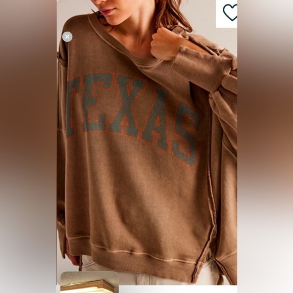 FREE PEOPLE WE THE FREE “TEXAS”CAMDEN SWEATSHIRT Brown NWOT sz M - Picture 2 of 9